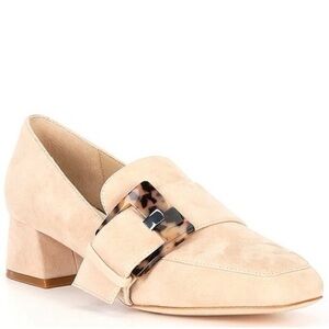 Deltan Veronica Suede Tortoise Buckle Flared Block Heel Pumps Size 9.5